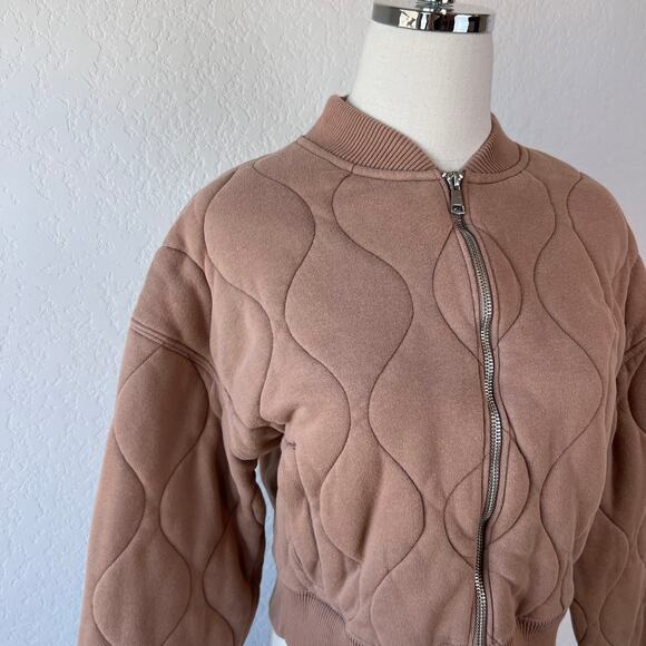 Abercrombie & Fitch Quilted Zip Up Bomber Jacket size Medium Tan Womens - Picture 3 of 9